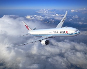 Air China; 777-300ER Artwork; View of Plane from the front right side; K64495
